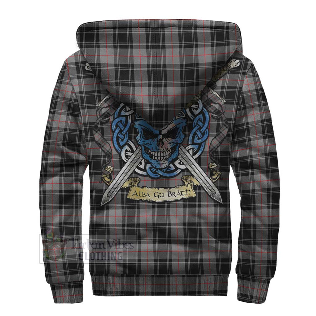 Tartan Vibes Clothing Moffat Tartan Sherpa Hoodie with Family Crest Celtic Skull Style