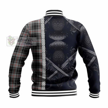 Moffat Tartan Baseball Jacket with Family Crest Cross Sword Thistle Celtic Vibes