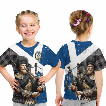 Moffat Tartan Kid T-Shirt with Family Crest Scottish Bagpiper Vibes