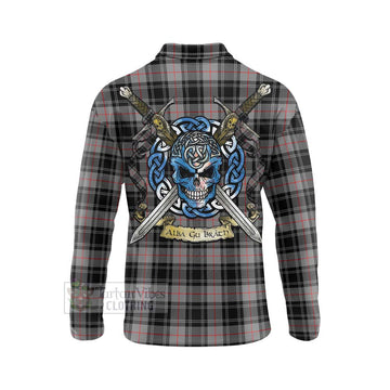 Moffat Tartan Long Sleeve Polo Shirt with Family Crest Celtic Skull Style