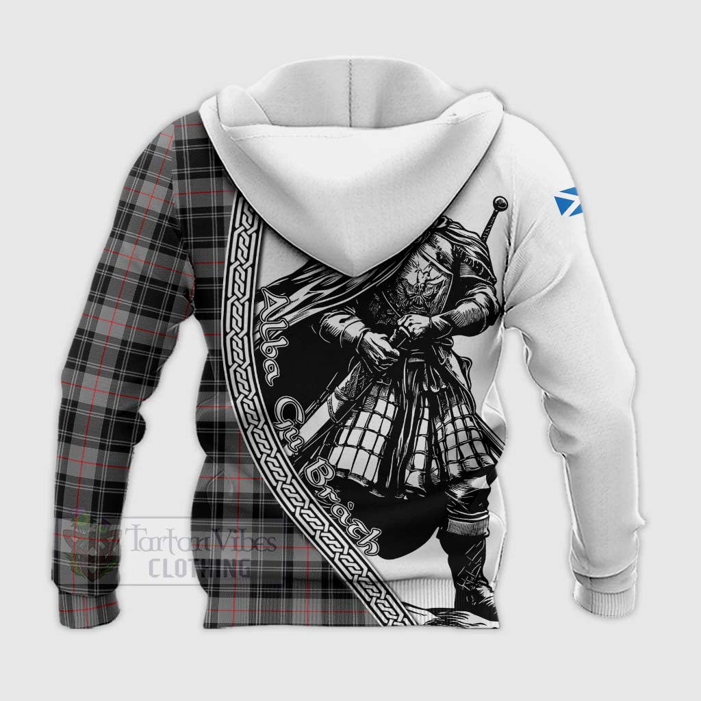 Tartan Vibes Clothing Moffat Tartan Clan Crest Knitted Hoodie with Highlander Warrior Celtic Style