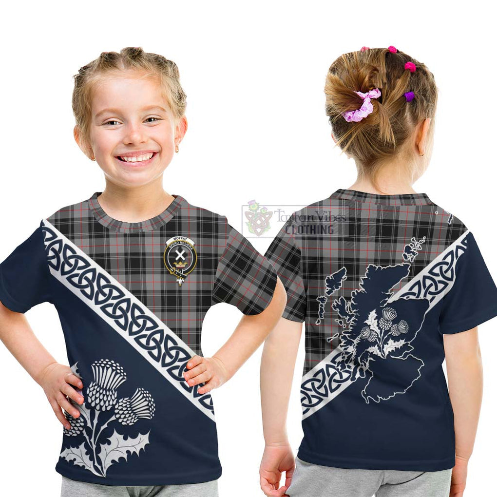 Tartan Vibes Clothing Moffat Tartan Kid T-Shirt Featuring Thistle and Scotland Map