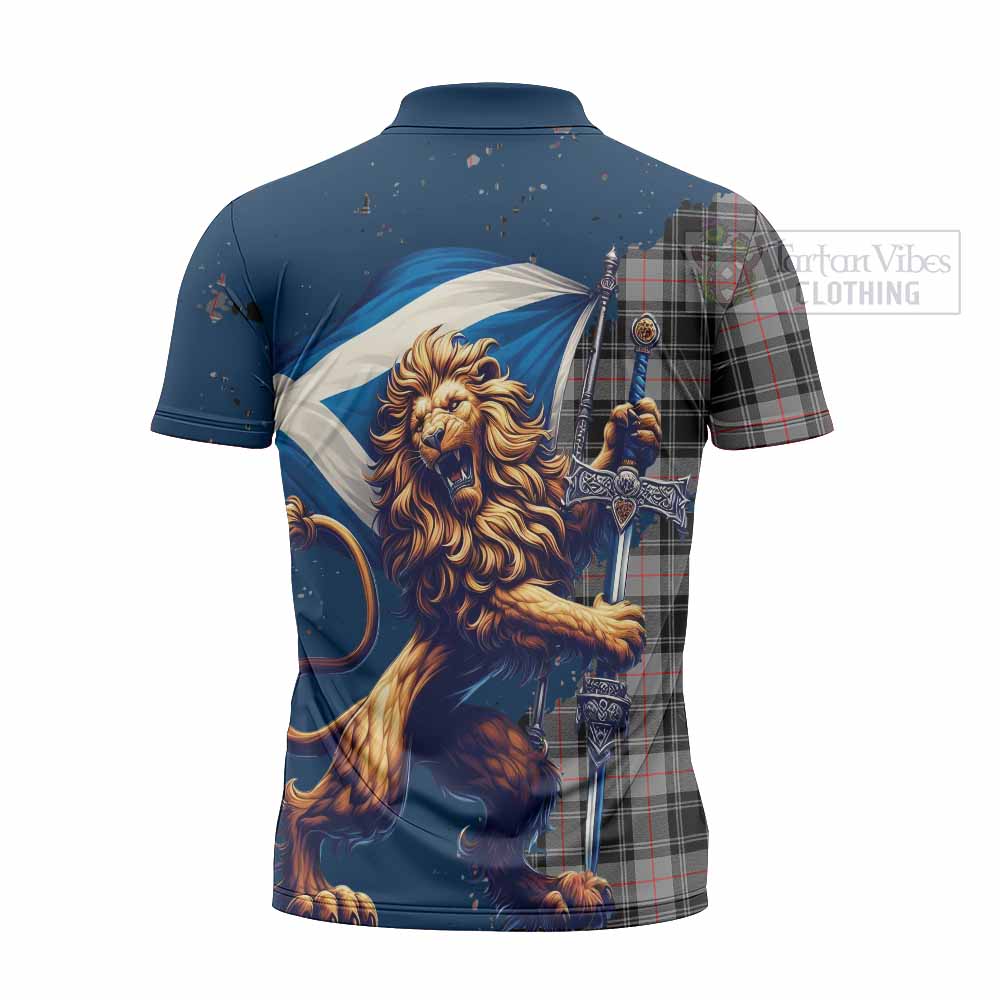 Tartan Vibes Clothing Moffat Tartan Family Crest Zipper Polo Shirt with Scottish Majestic Lion