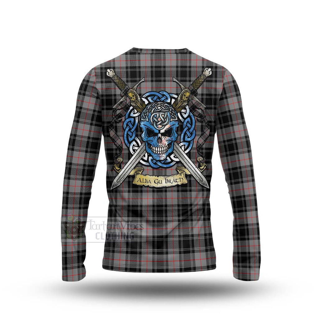 Tartan Vibes Clothing Moffat Tartan Long Sleeve T-Shirt with Family Crest Celtic Skull Style