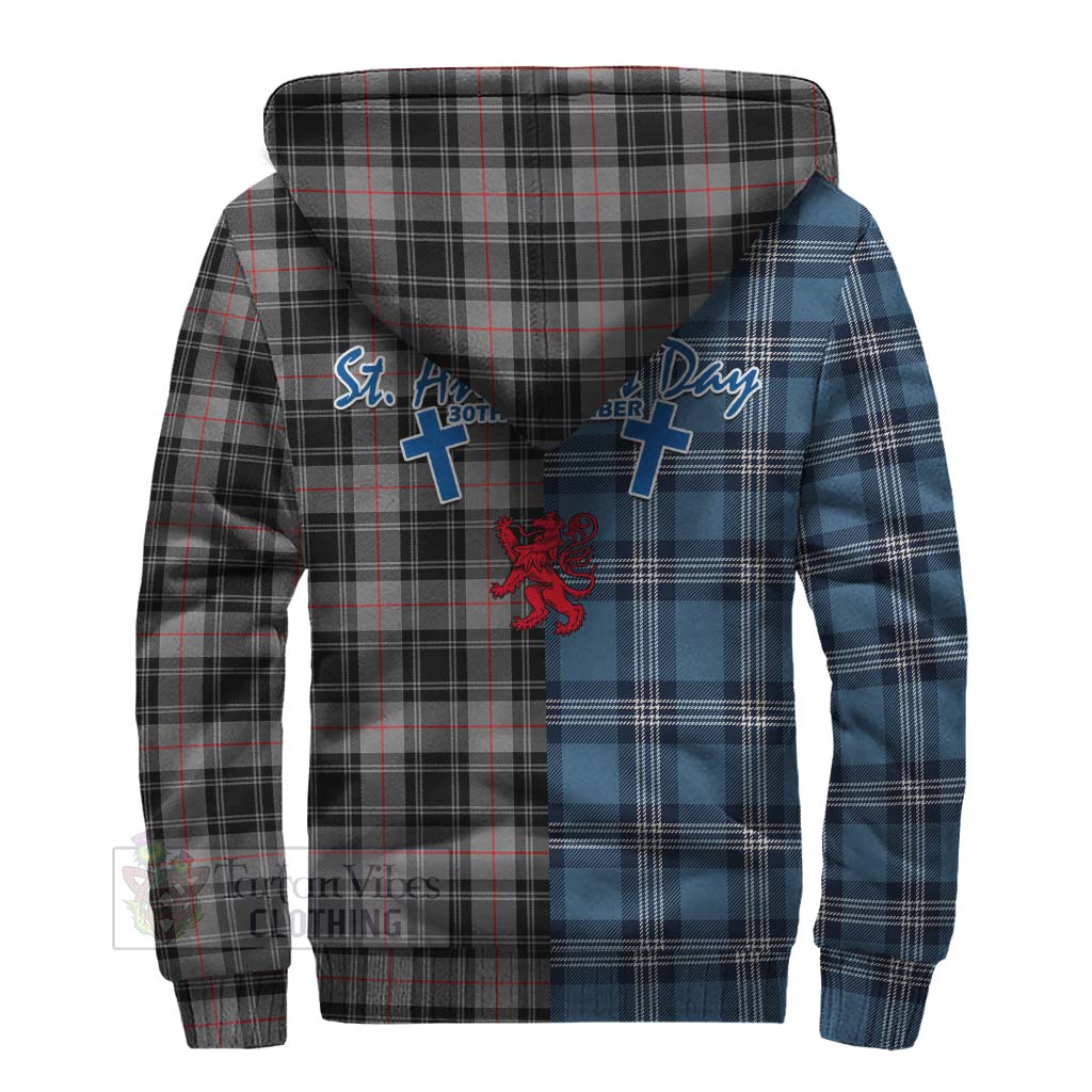 Tartan Vibes Clothing Moffat Tartan Sherpa Hoodie Happy St. Andrew's Day Half Tartan Style