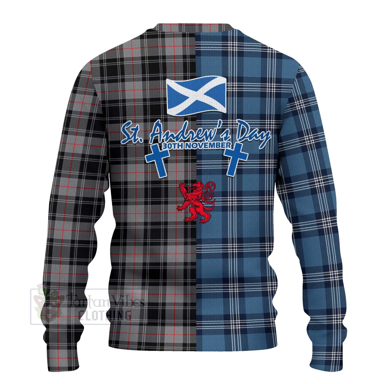 Tartan Vibes Clothing Moffat Tartan Knitted Sweater Happy St. Andrew's Day Half Tartan Style