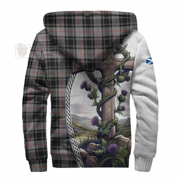 Moffat Tartan Sherpa Hoodie with Family Crest and St. Andrew's Cross Accented by Thistle Vines