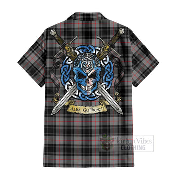 Moffat Tartan Short Sleeve Button Shirt with Family Crest Celtic Skull Style