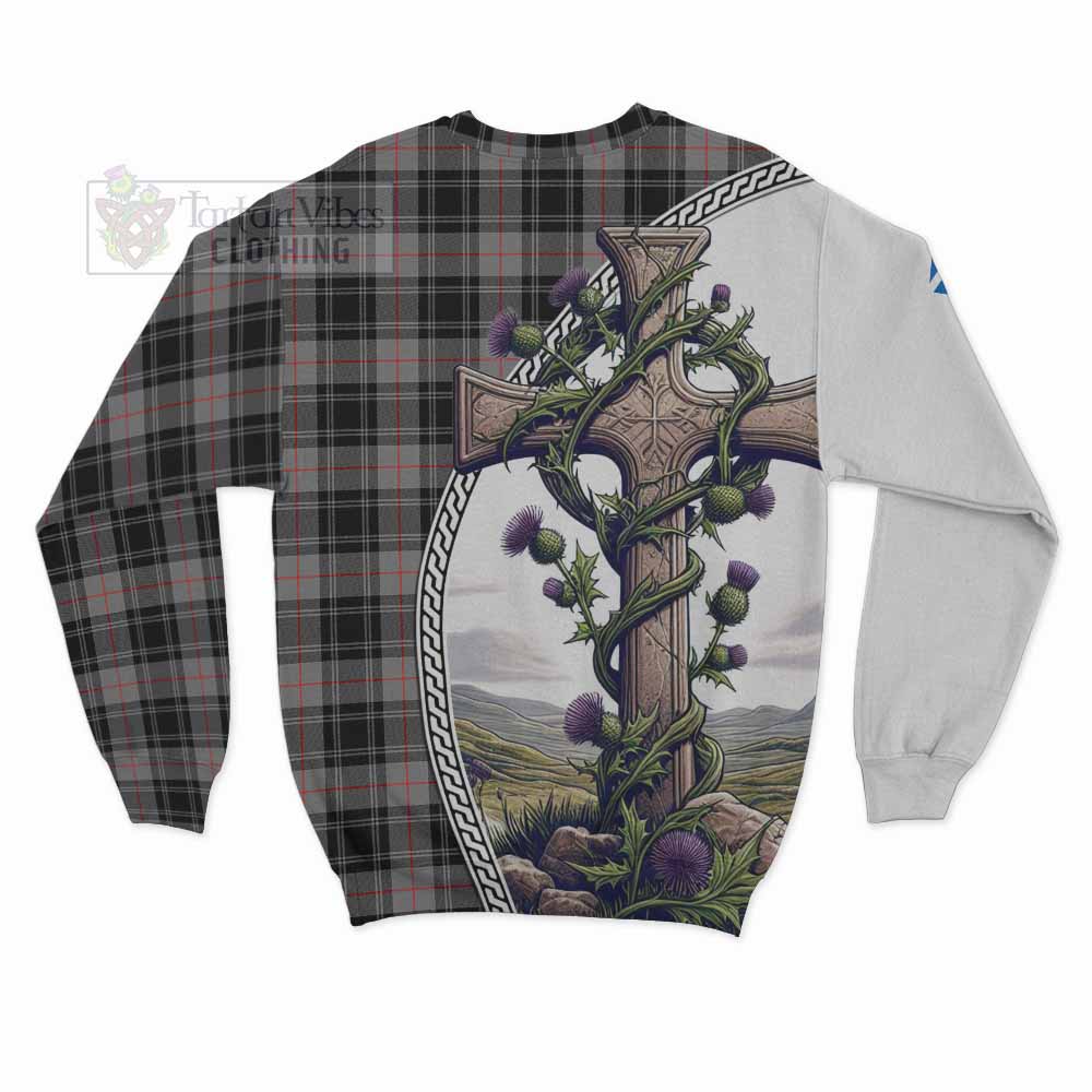 Tartan Vibes Clothing Moffat Tartan Sweatshirt with Family Crest and St. Andrew's Cross Accented by Thistle Vines