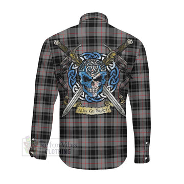 Moffat Tartan Long Sleeve Button Shirt with Family Crest Celtic Skull Style