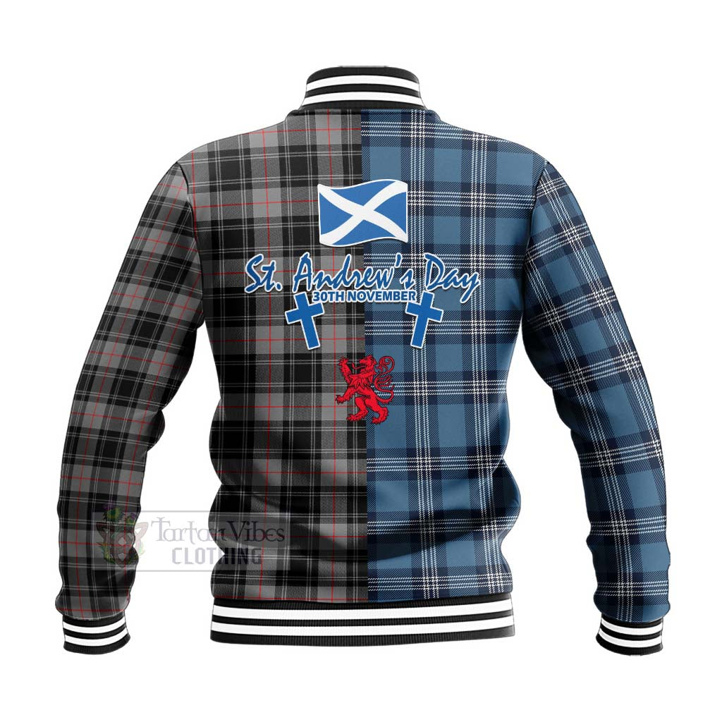 Tartan Vibes Clothing Moffat Tartan Baseball Jacket Happy St. Andrew's Day Half Tartan Style