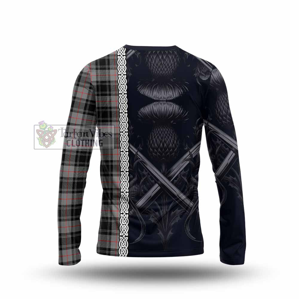 Tartan Vibes Clothing Moffat Tartan Long Sleeve T-Shirt with Family Crest Cross Sword Thistle Celtic Vibes