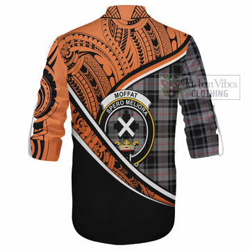 Moffat Crest Tartan Ghillie Kilt Shirt with Polynesian Vibes Style - Orange Version