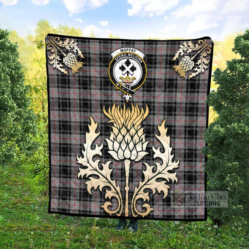 Tartan Vibes Clothing Moffat Tartan Quilt with Family Crest and Golden Thistle Style