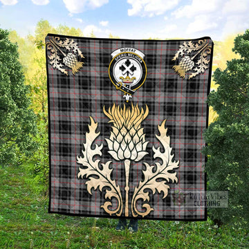 Moffat Tartan Quilt with Family Crest and Golden Thistle Style