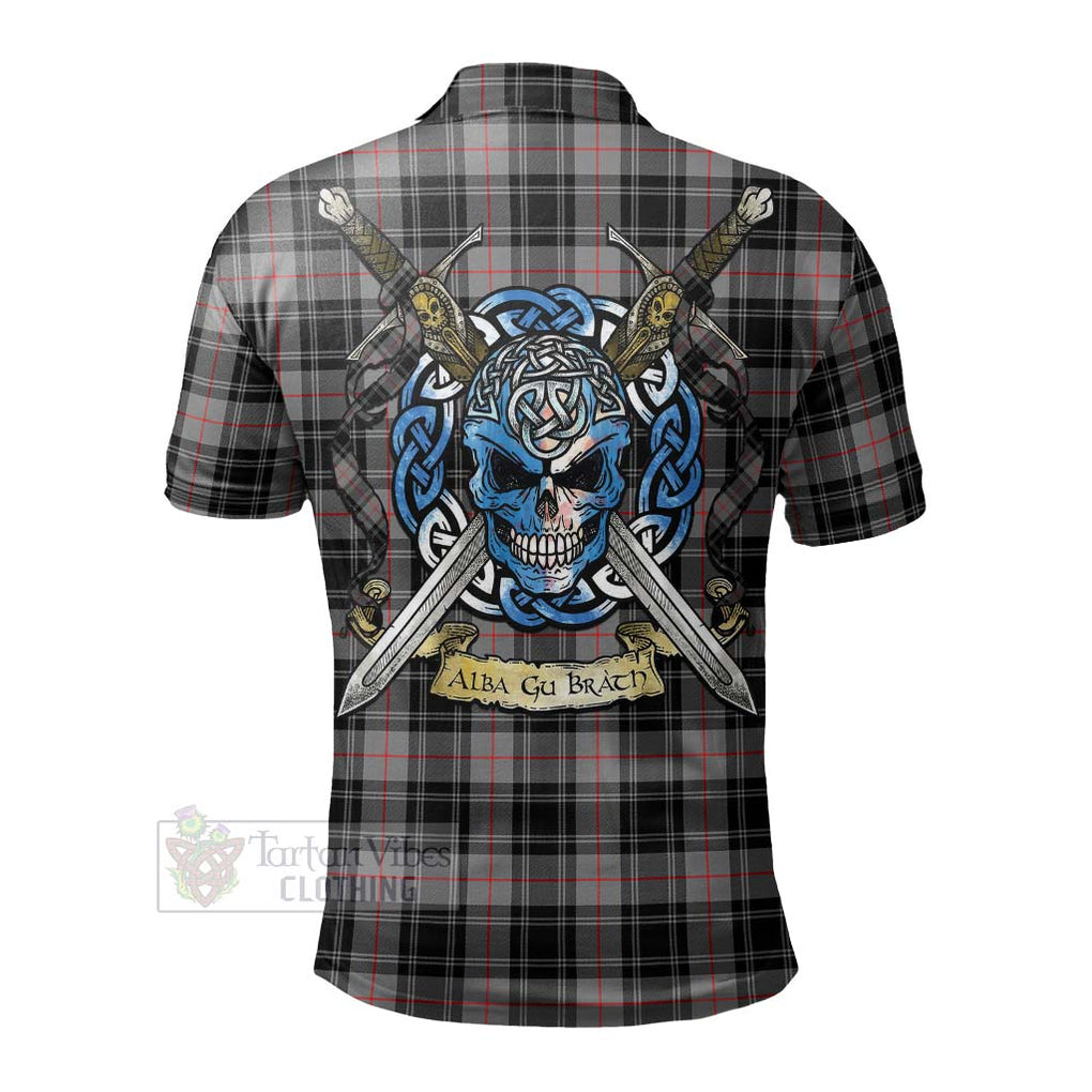 Tartan Vibes Clothing Moffat Tartan Polo Shirt with Family Crest Celtic Skull Style