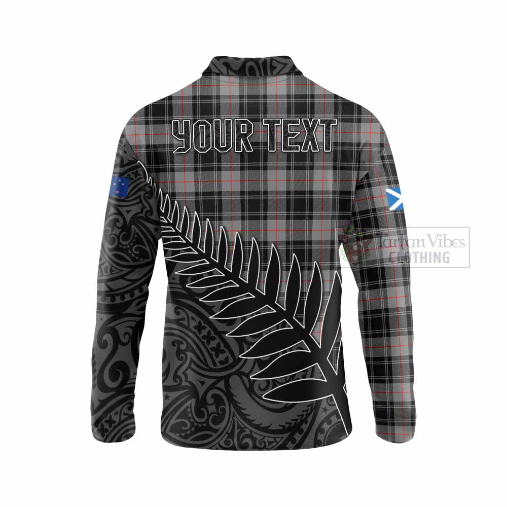 Tartan Vibes Clothing Moffat Crest Tartan Long Sleeve Polo Shirt with New Zealand Silver Fern Half Style