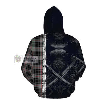 Moffat Tartan Cotton Hoodie with Family Crest Cross Sword Thistle Celtic Vibes