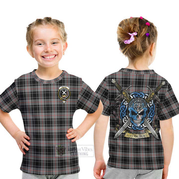 Moffat Tartan Kid T-Shirt with Family Crest Celtic Skull Style