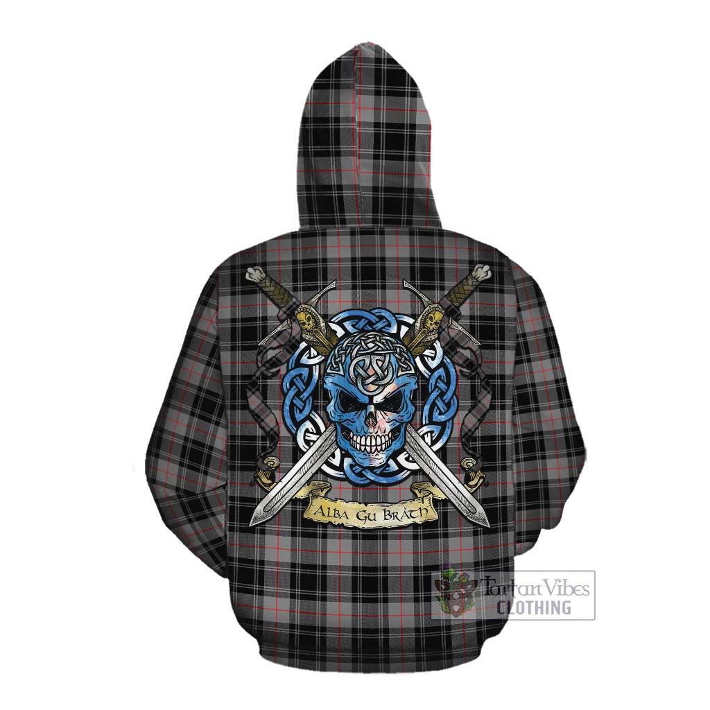 Tartan Vibes Clothing Moffat Tartan Cotton Hoodie with Family Crest Celtic Skull Style