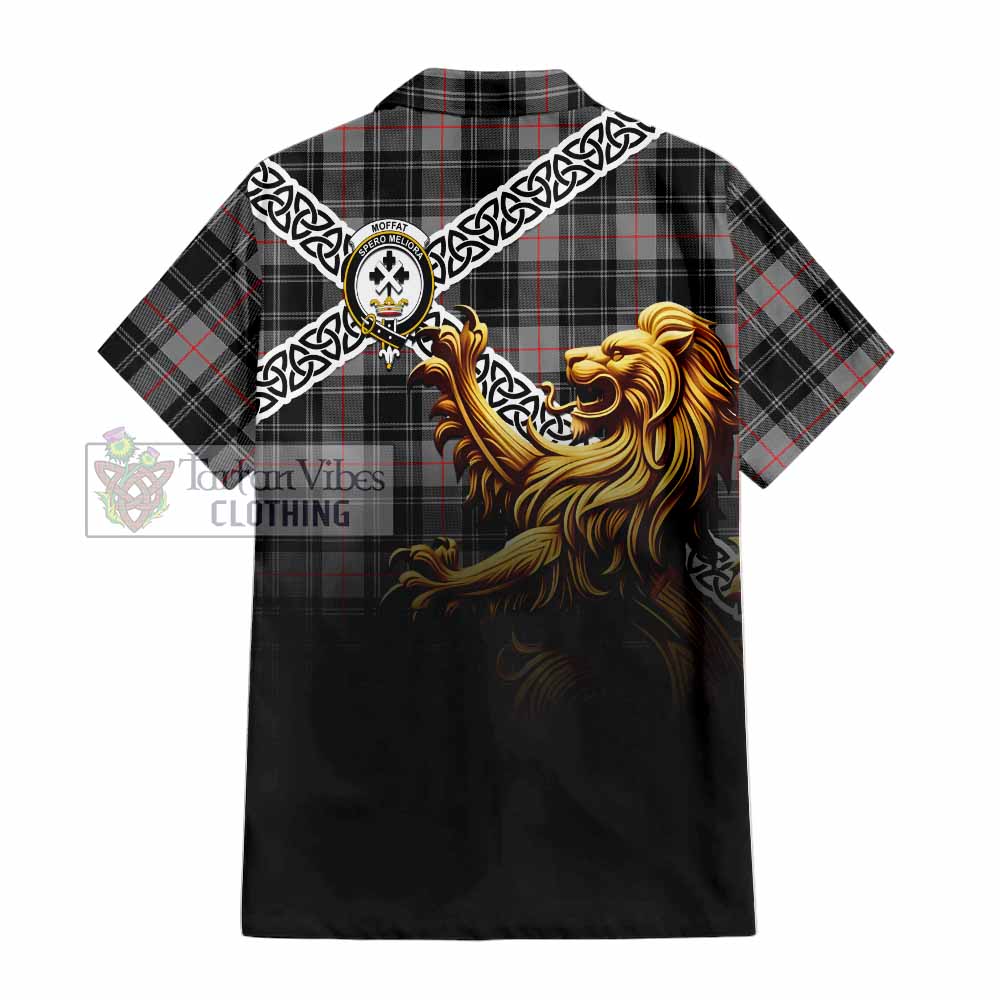 Moffat Crest Tartan Hawaiian Shirt with Golden Lion Emblem Celtic Style - Tartan Vibes Clothing