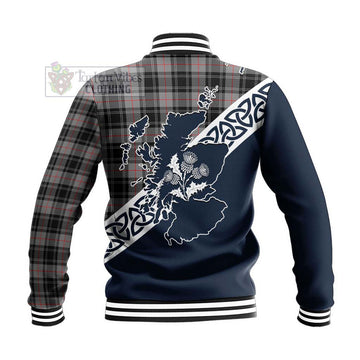 Moffat Tartan Baseball Jacket Featuring Thistle and Scotland Map