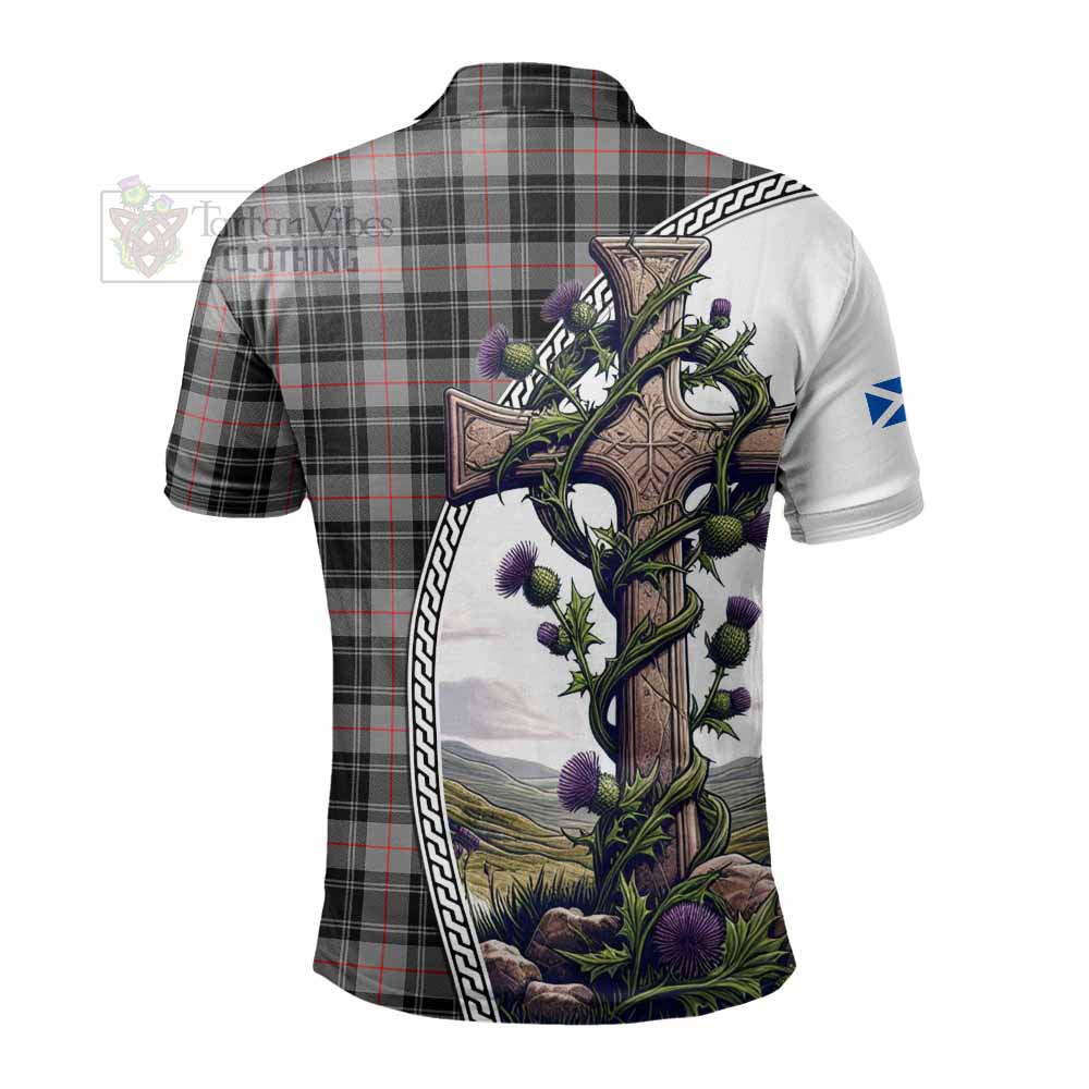 Tartan Vibes Clothing Moffat Tartan Polo Shirt with Family Crest and St. Andrew's Cross Accented by Thistle Vines