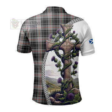 Moffat Tartan Polo Shirt with Family Crest and St. Andrew's Cross Accented by Thistle Vines