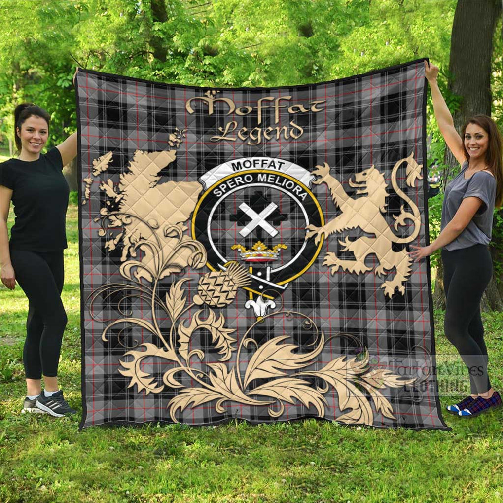 Tartan Vibes Clothing Moffat Tartan Quilt with Family Crest and Scottish Symbol Style