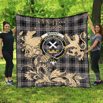 Moffat Tartan Quilt with Family Crest and Scottish Symbol Style