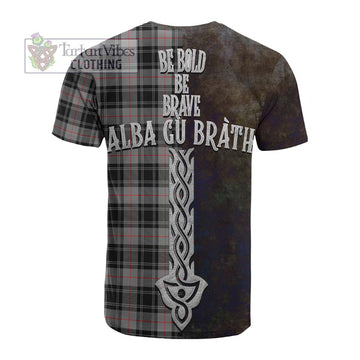 Moffat Tartan Family Crest Cotton T-shirt Alba Gu Brath Be Brave Lion Ancient Style - Tartan Vibes Clothing