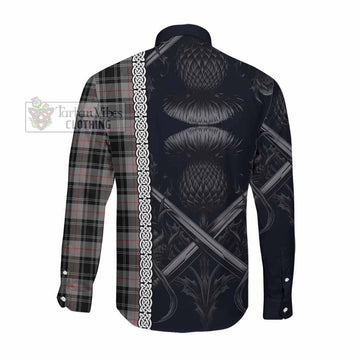 Moffat Tartan Long Sleeve Button Shirt with Family Crest Cross Sword Thistle Celtic Vibes