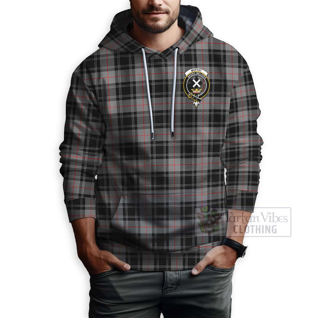 Tartan Vibes Clothing Moffat Tartan Hoodie with Family Crest and Bearded Skull Holding Bottles of Whiskey