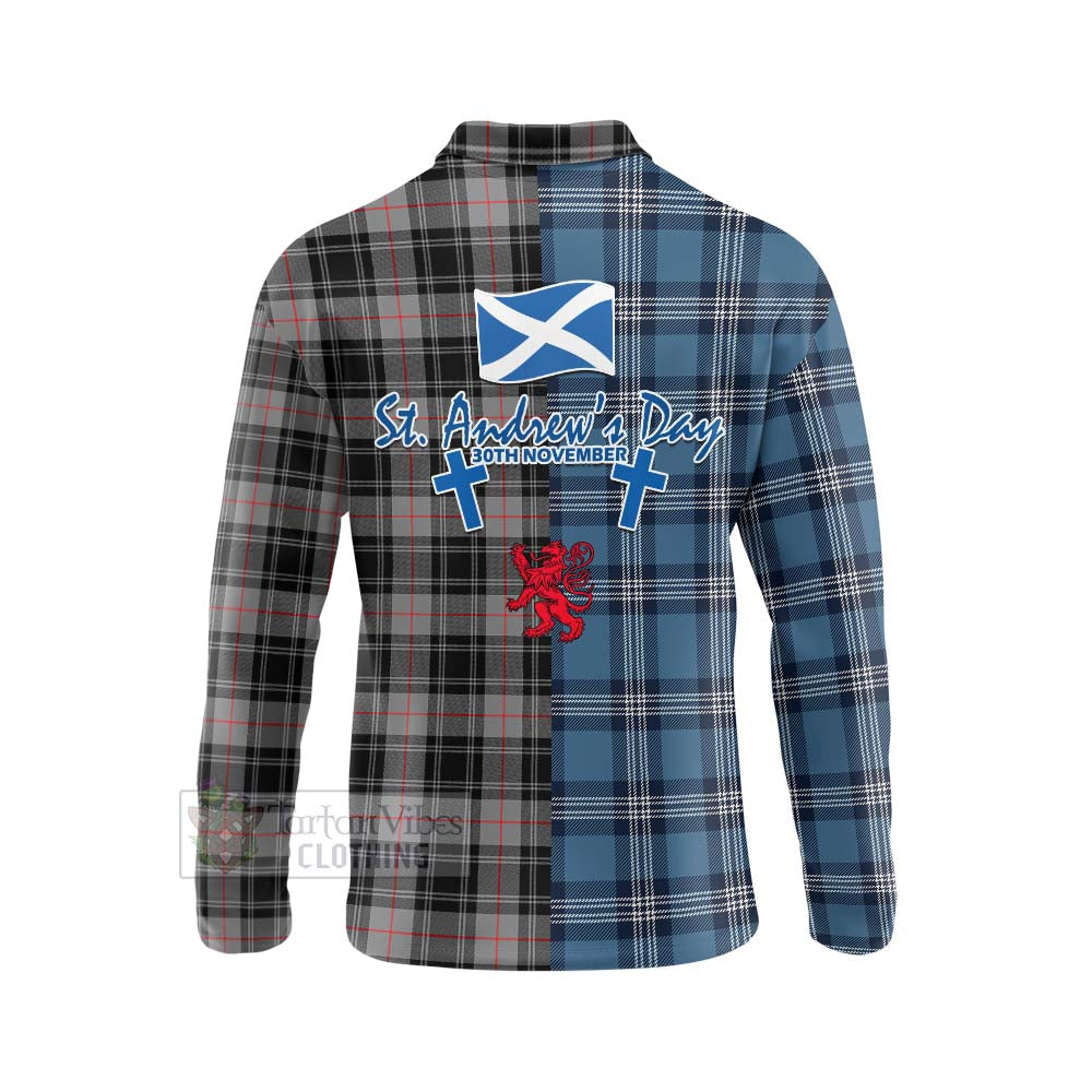 Tartan Vibes Clothing Moffat Tartan Long Sleeve Polo Shirt Happy St. Andrew's Day Half Tartan Style