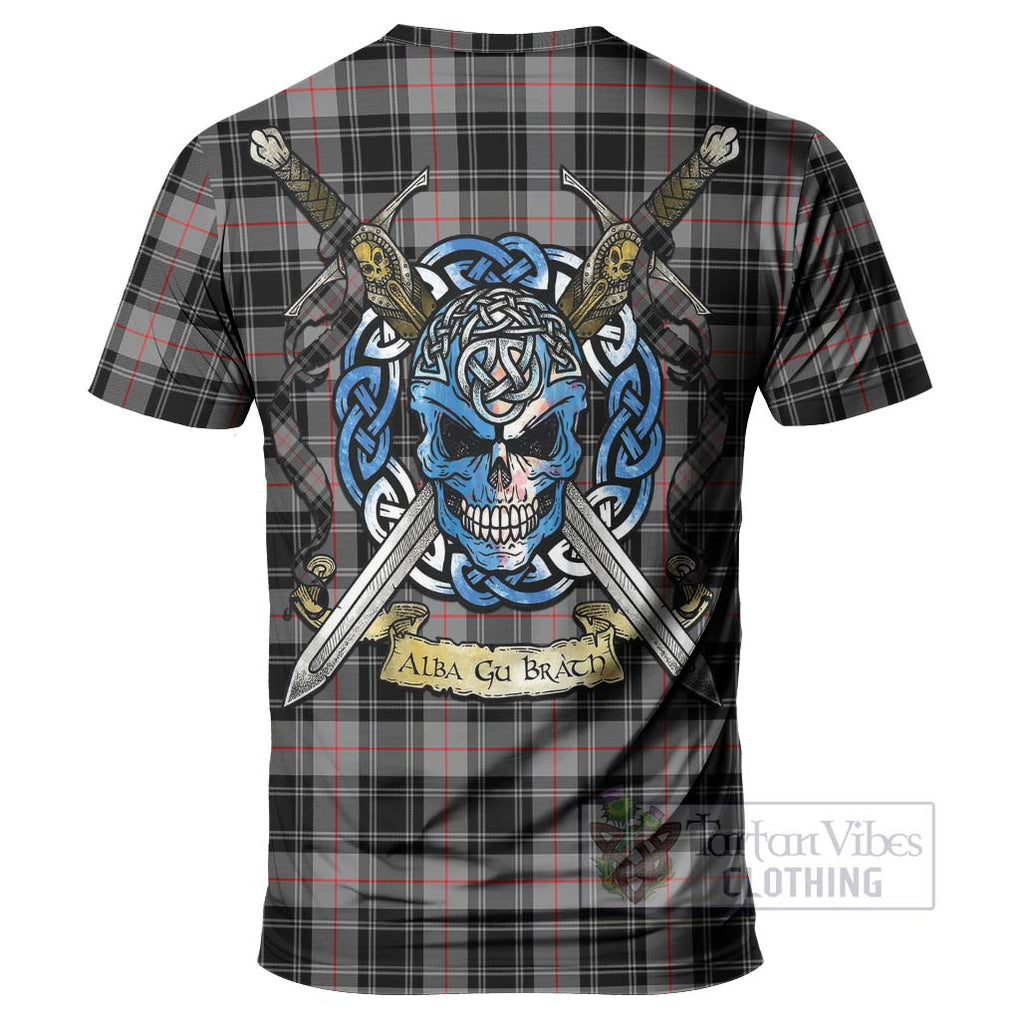 Tartan Vibes Clothing Moffat Tartan T-Shirt with Family Crest Celtic Skull Style