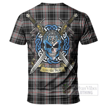 Moffat Tartan T-Shirt with Family Crest Celtic Skull Style