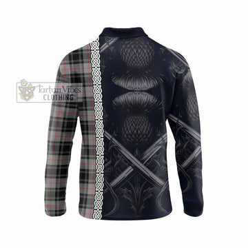 Moffat Tartan Long Sleeve Polo Shirt with Family Crest Cross Sword Thistle Celtic Vibes