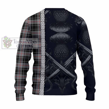 Moffat Tartan Knitted Sweater with Family Crest Cross Sword Thistle Celtic Vibes