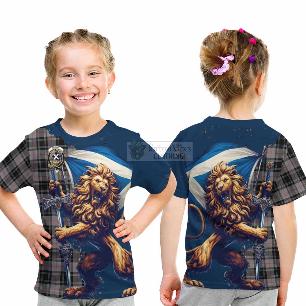 Tartan Vibes Clothing Moffat Tartan Family Crest Kid T-Shirt with Scottish Majestic Lion