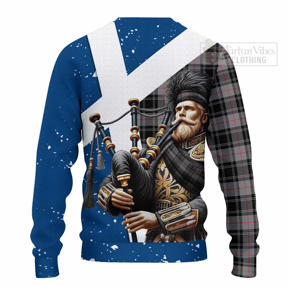 Tartan Vibes Clothing Moffat Tartan Knitted Sweater with Family Crest Scottish Bagpiper Vibes