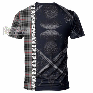 Moffat Tartan T-Shirt with Family Crest Cross Sword Thistle Celtic Vibes