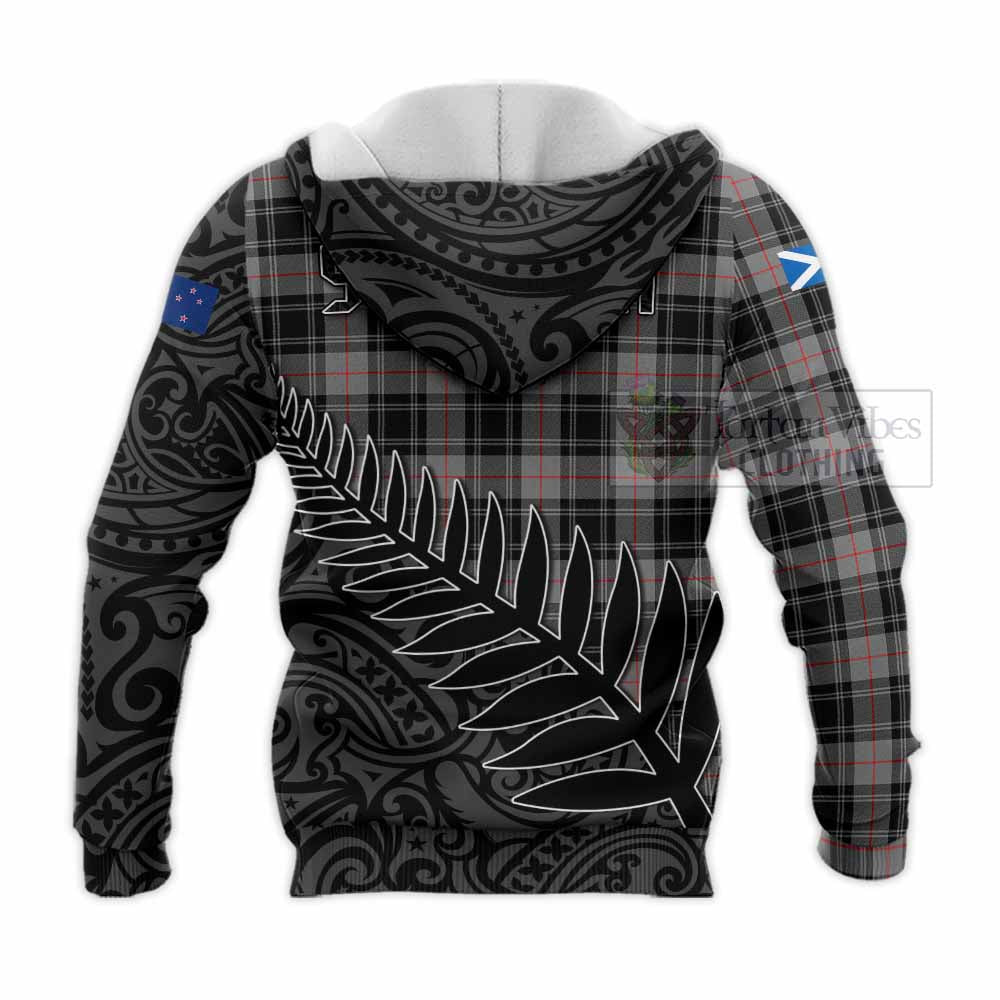 Tartan Vibes Clothing Moffat Crest Tartan Knitted Hoodie with New Zealand Silver Fern Half Style