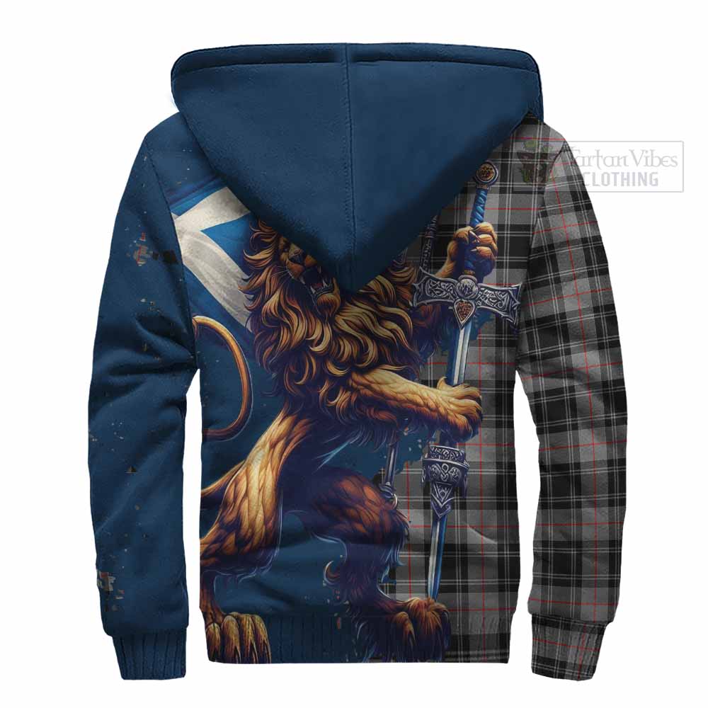 Tartan Vibes Clothing Moffat Tartan Family Crest Sherpa Hoodie with Scottish Majestic Lion