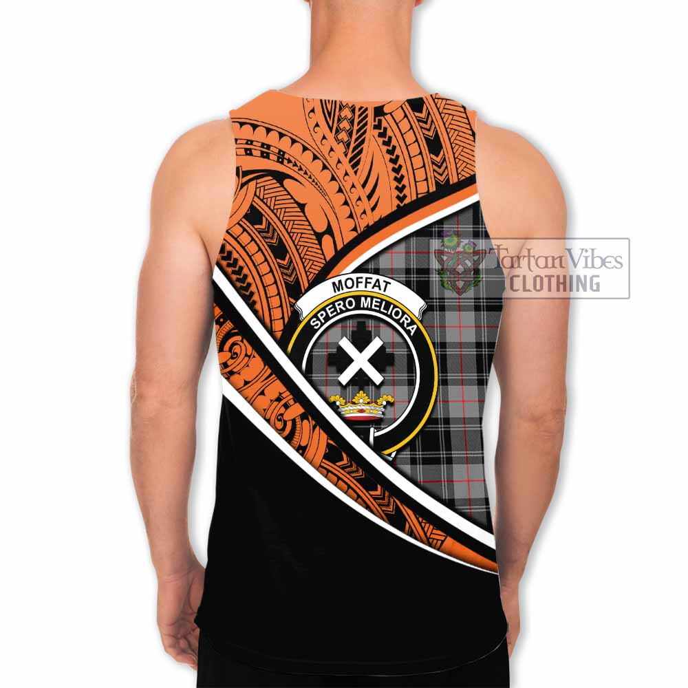 Tartan Vibes Clothing Moffat Crest Tartan Men's Tank Top with Maori Tattoo Style - Orange Version