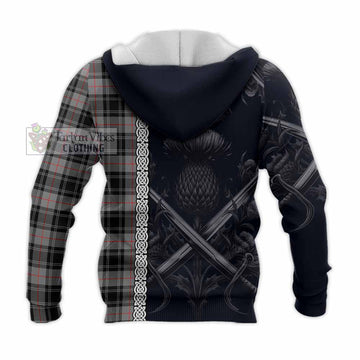 Moffat Tartan Knitted Hoodie with Family Crest Cross Sword Thistle Celtic Vibes