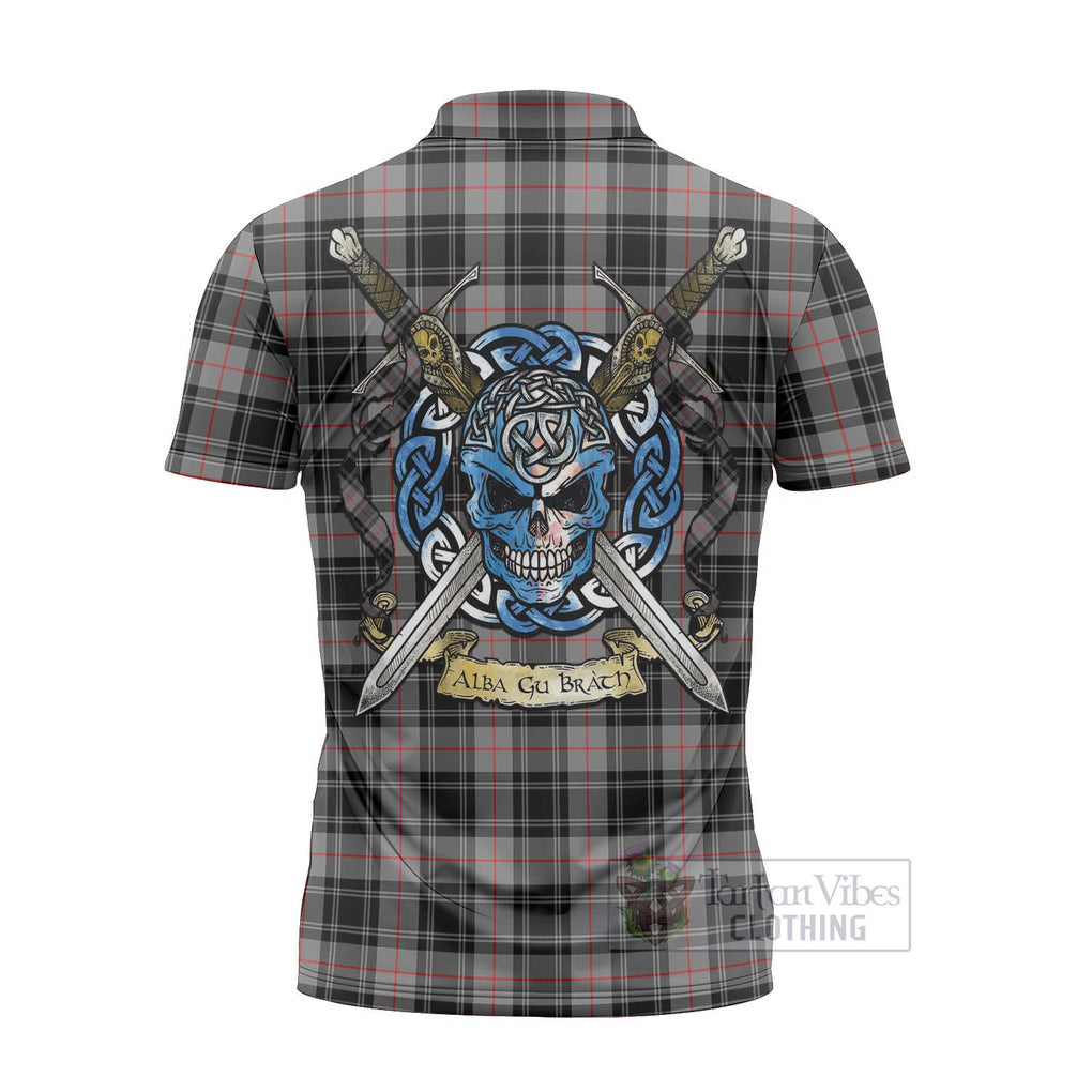 Tartan Vibes Clothing Moffat Tartan Zipper Polo Shirt with Family Crest Celtic Skull Style