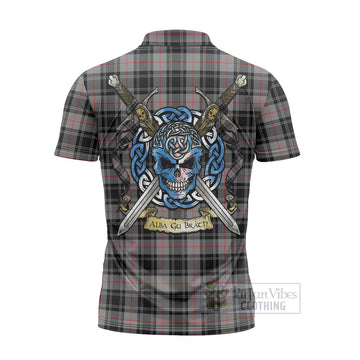 Moffat Tartan Zipper Polo Shirt with Family Crest Celtic Skull Style