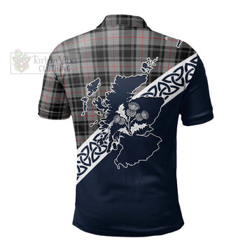 Moffat Tartan Polo Shirt Featuring Thistle and Scotland Map