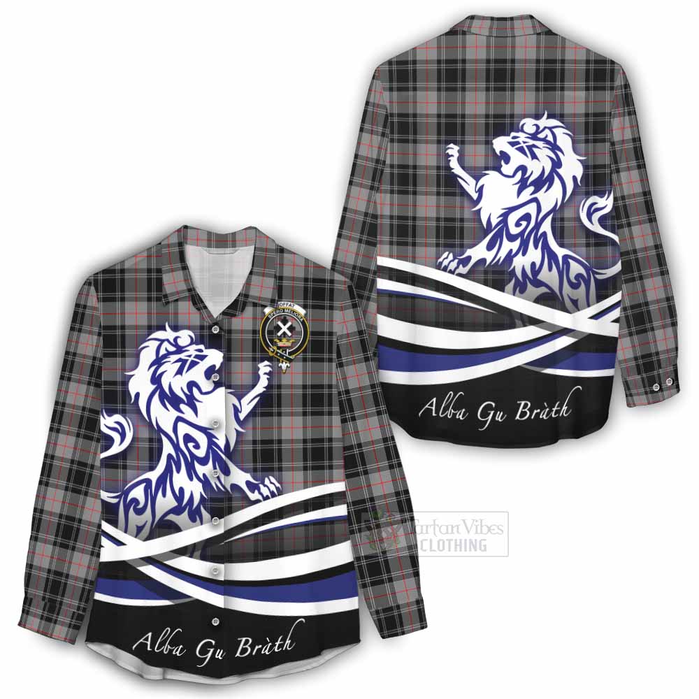 Tartan Vibes Clothing Moffat Tartan Women's Casual Shirt with Alba Gu Brath Regal Lion Emblem