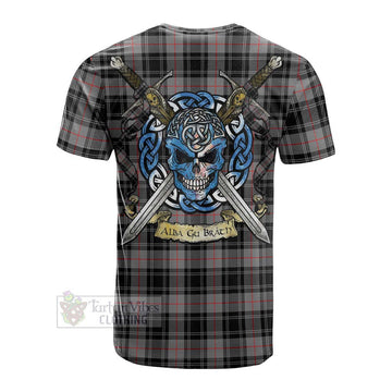 Moffat Tartan Cotton T-shirt with Family Crest Celtic Skull Style